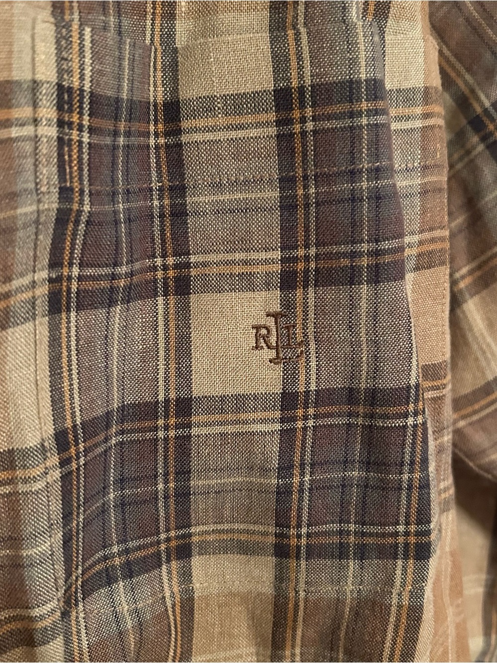 Lauren Ralph Lauren Tan and Brown Plaid Button-Down Shirt - Picture 6 of 10